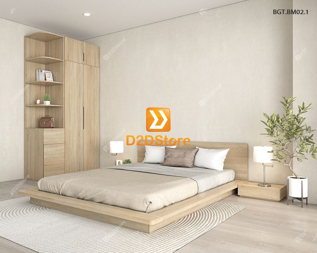  Bộ tủ giường đồng màu kích thước tủ 1200x2400 kết hợp giường kiểu nhật mã BTG.BM02.1 