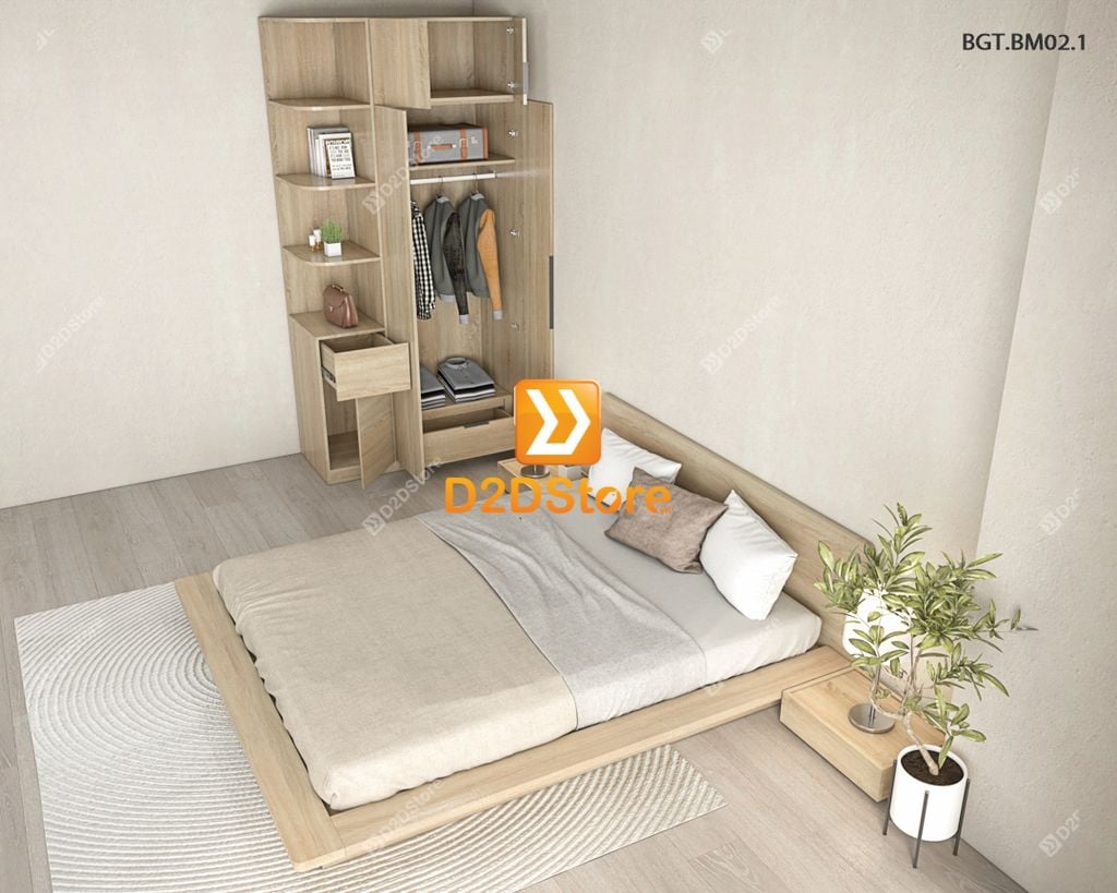 Bộ tủ giường đồng màu kích thước tủ 1200x2400 kết hợp giường kiểu nhật mã BTG.BM02.1