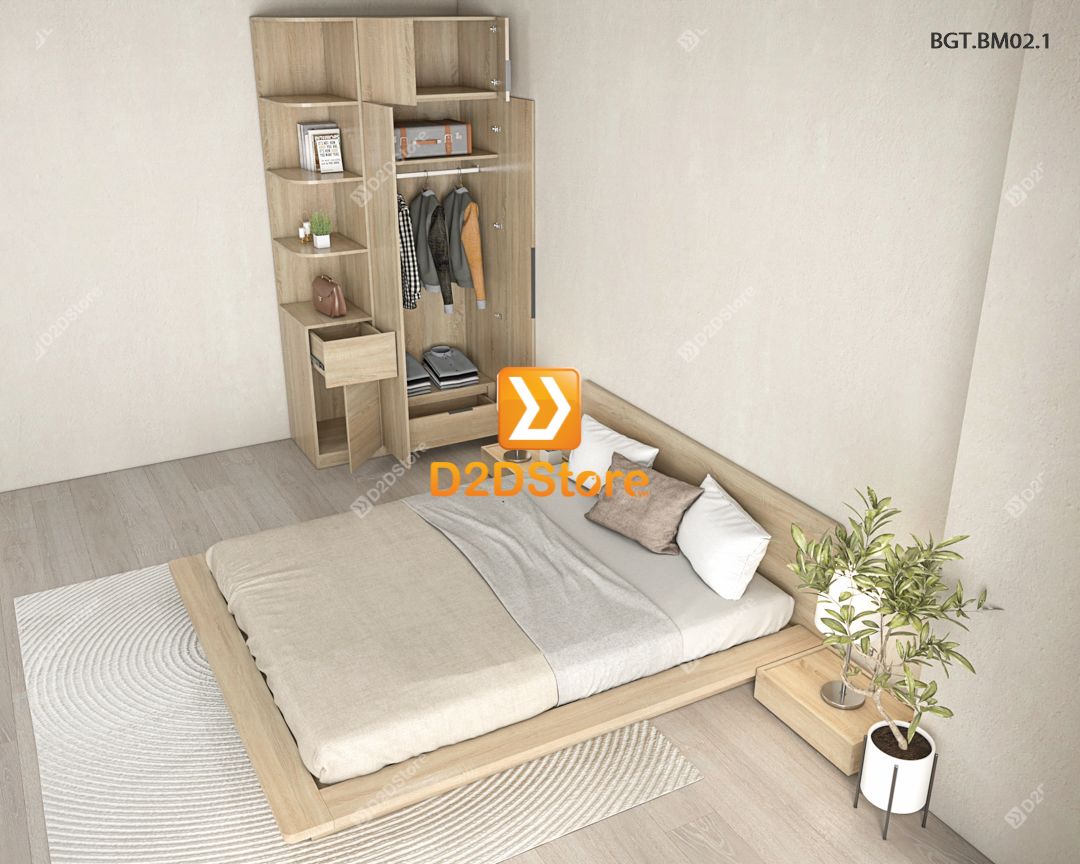  Bộ tủ giường đồng màu kích thước tủ 1200x2400 kết hợp giường kiểu nhật mã BTG.BM02.1 