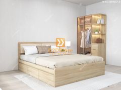 Bộ tủ giường đồng màu kích thước tủ 1200x2000 cánh kính kết hợp giường 3 hộc kéo mã BTG.BM07.2