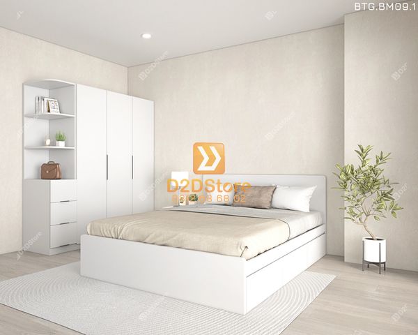 Bộ tủ giường đồng màu kích thước tủ 1600x2000 kết hợp giường 3 hộc kéo mã BTG.BM09.1