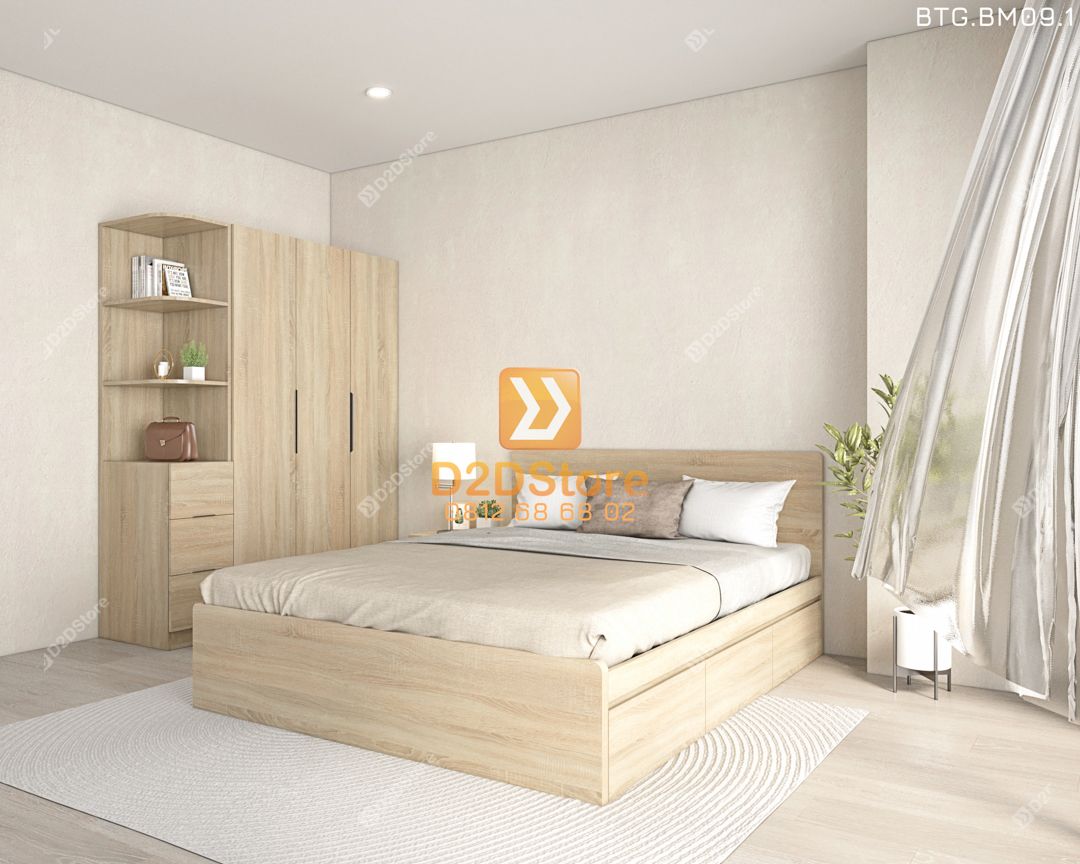  Bộ tủ giường đồng màu kích thước tủ 1600x2000 kết hợp giường 3 hộc kéo mã BTG.BM09.1 