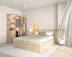 Bộ tủ giường đồng màu kích thước tủ 1600x2000 cánh kính kết hợp giường 3 hộc kéo mã BTG.BM09.2