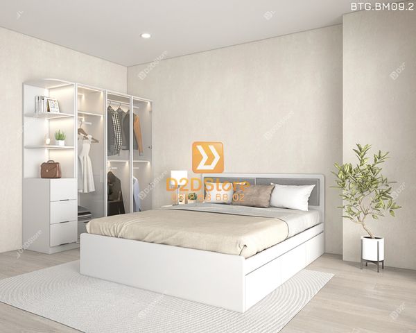 Bộ tủ giường đồng màu kích thước tủ 1600x2000 cánh kính kết hợp giường 3 hộc kéo mã BTG.BM09.2