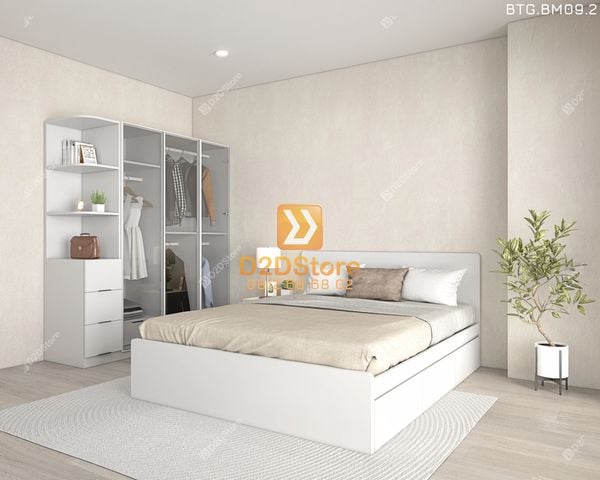 Bộ tủ giường đồng màu kích thước tủ 1600x2000 cánh kính kết hợp giường 3 hộc kéo mã BTG.BM09.2