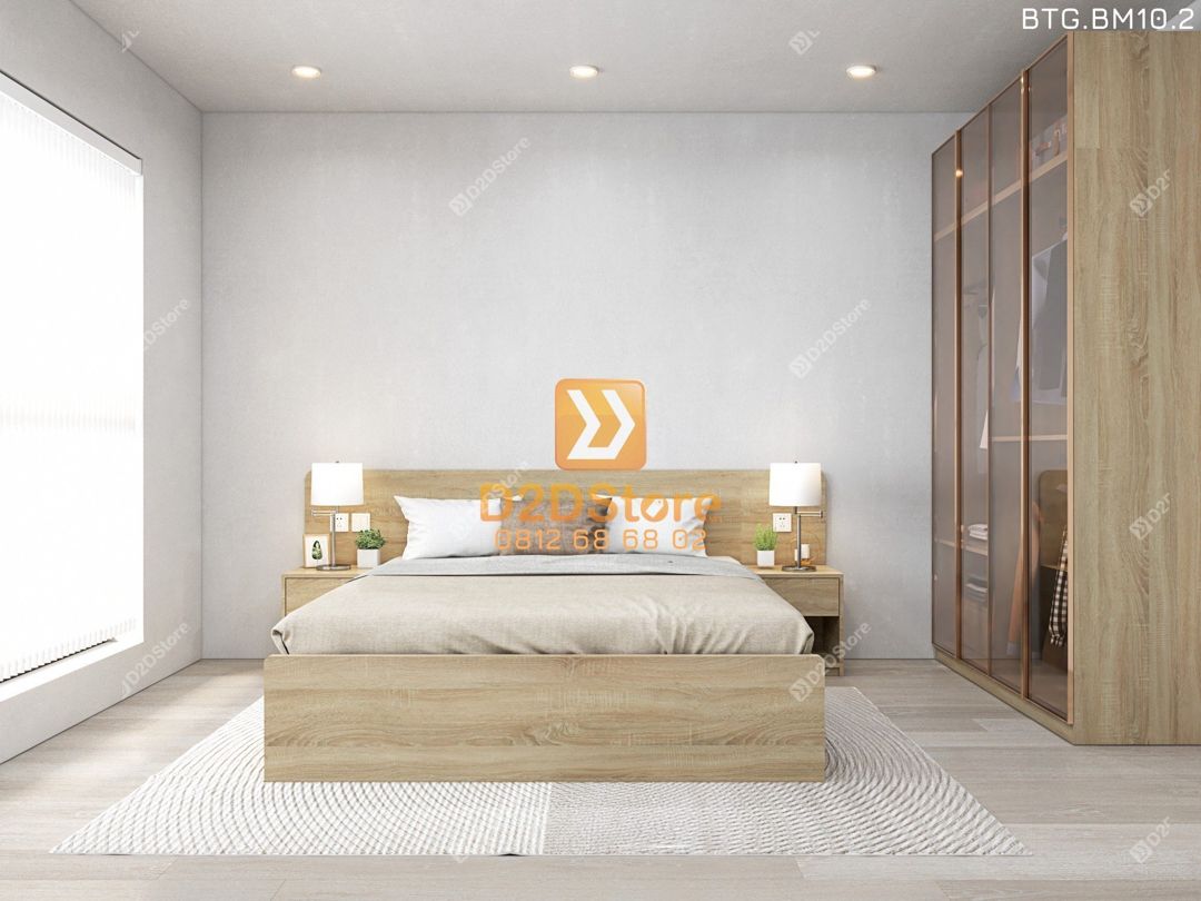  Bộ tủ giường đồng màu kích thước tủ 1600x2400 cánh kính kết hợp giường 3 hộc kéo mã BTG.BM10.2 