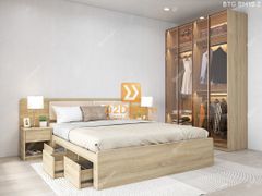 Bộ tủ giường đồng màu kích thước tủ 1600x2400 cánh kính kết hợp giường 3 hộc kéo mã BTG.BM10.2