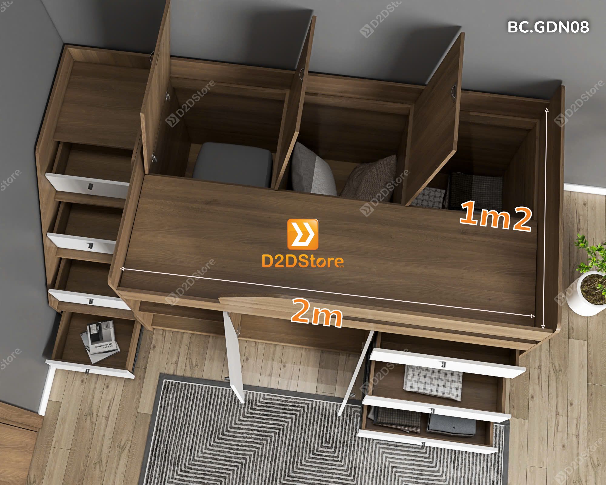  Giường kết hợp tủ áo và nhiều ngăn kéo đa năng thông minh mã BC.GDN08 