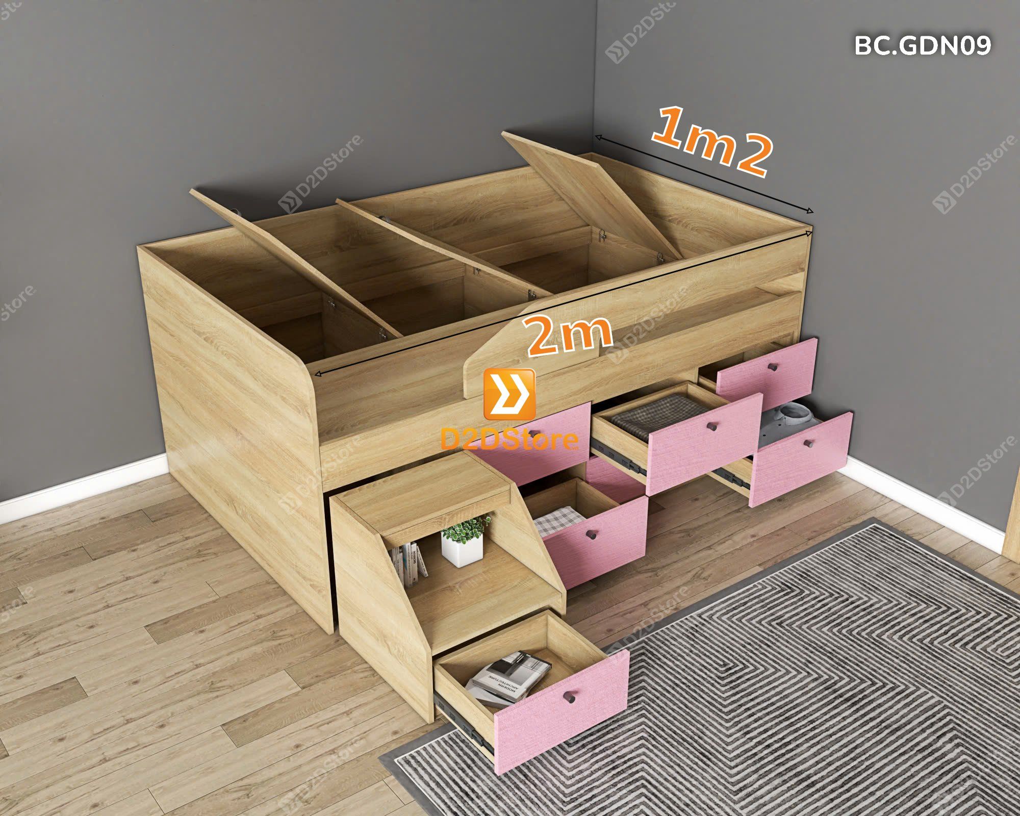  Giường đa năng nhiều ngăn hộc kéo mã BC.GDN09 