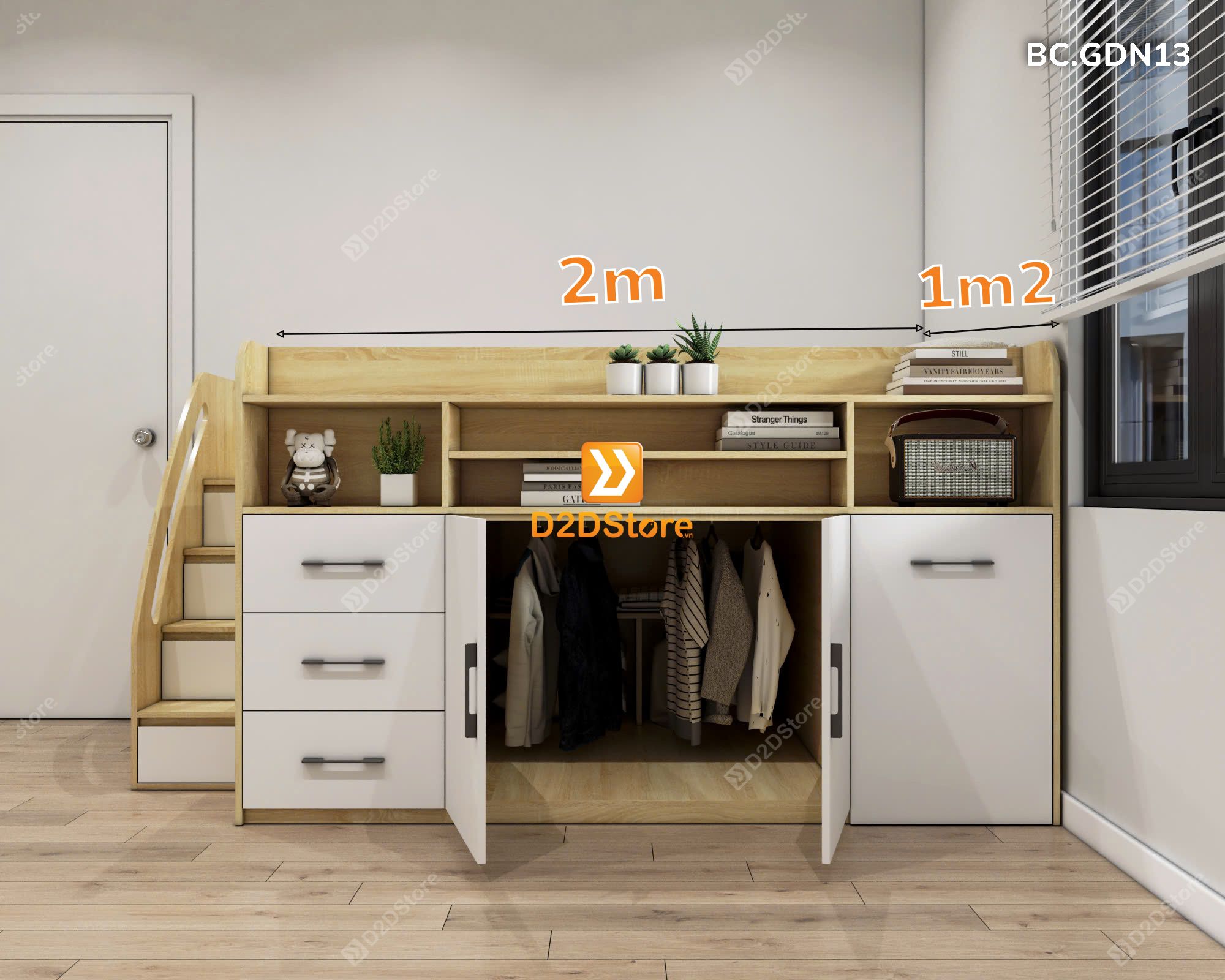  Giường kết hợp tủ áo và các ngăn hộc tủ lưu trữ đa năng mã BC.GDN13 