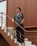  GUCOON® CUBAN SHIRT - ROSE BLACK/WHITE 