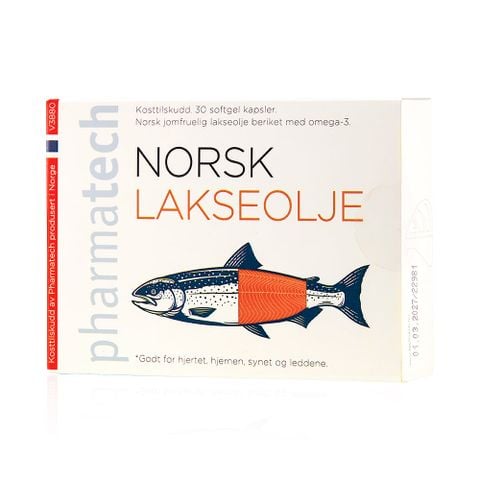 Viên dầu cá hồi nguyên chất - Pharmatech Norsk Lakseolje - Hộp 30 viên