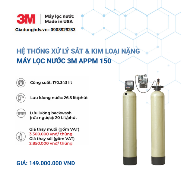 (III) [Pre-Order] Hệ Thống Xử Lý Nước Nhiễm Sắt Kép 3M APPM150