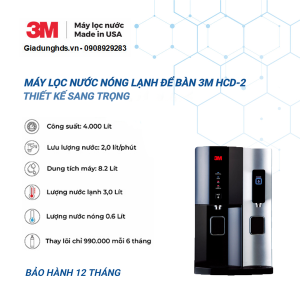 (II) Máy Lọc Nước Để Bàn Nóng Lạnh Cao Cấp 3M Hcd2