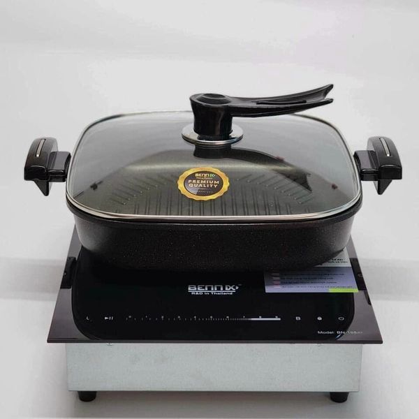 Chảo vuông đá đúc nướng lẩu đa năng BENNIX BN-30G-TERRA size 30cm