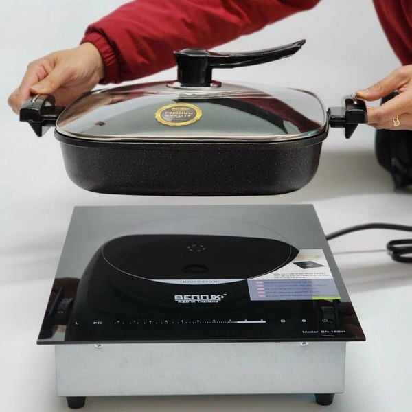 Chảo vuông đá đúc nướng lẩu đa năng BENNIX BN-30G-TERRA size 30cm