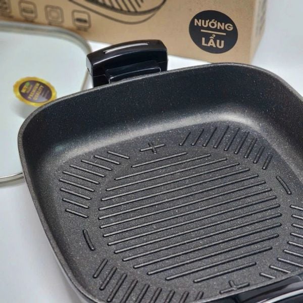 Chảo vuông đá đúc nướng lẩu đa năng BENNIX BN-30G-TERRA size 30cm