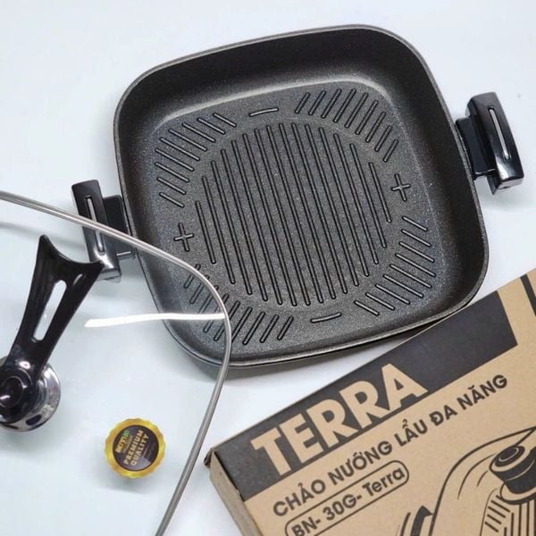 Chảo vuông đá đúc nướng lẩu đa năng BENNIX BN-30G-TERRA size 30cm