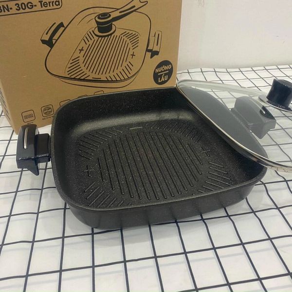 Chảo vuông đá đúc nướng lẩu đa năng BENNIX BN-30G-TERRA size 30cm