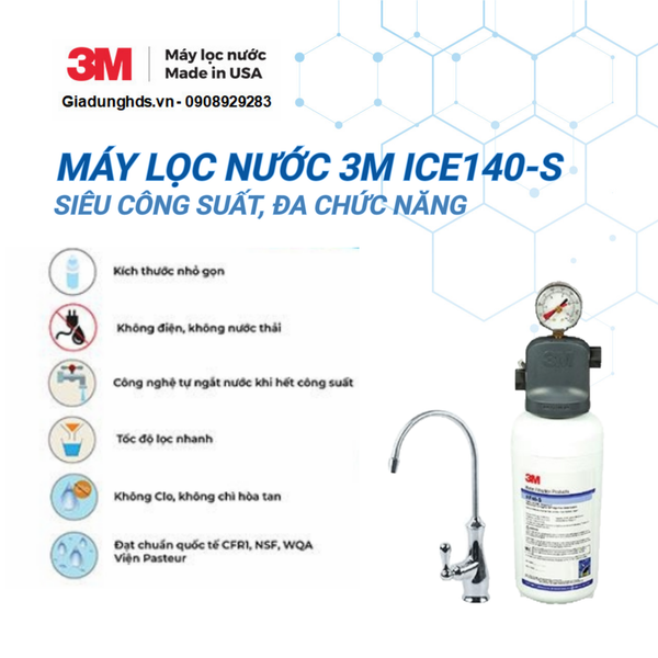 (I) Máy Lọc Nước 3M Ice140-S Lắp Dưới Bồn Rửa (Kèm Vòi Hoặc Không Vòi)