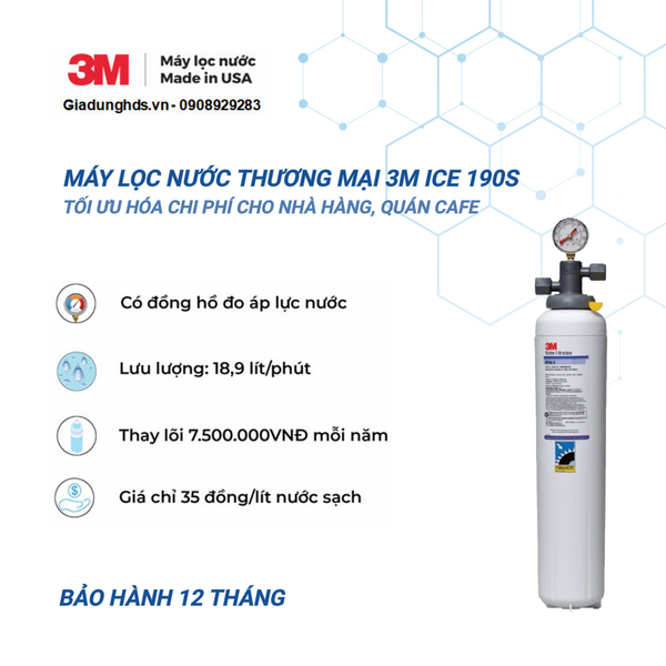 (I) Thiết bị Lọc Nước 3M Ice190-S Dùng Trong Thương Mại Nhà Hàng, Quán Cà Phê