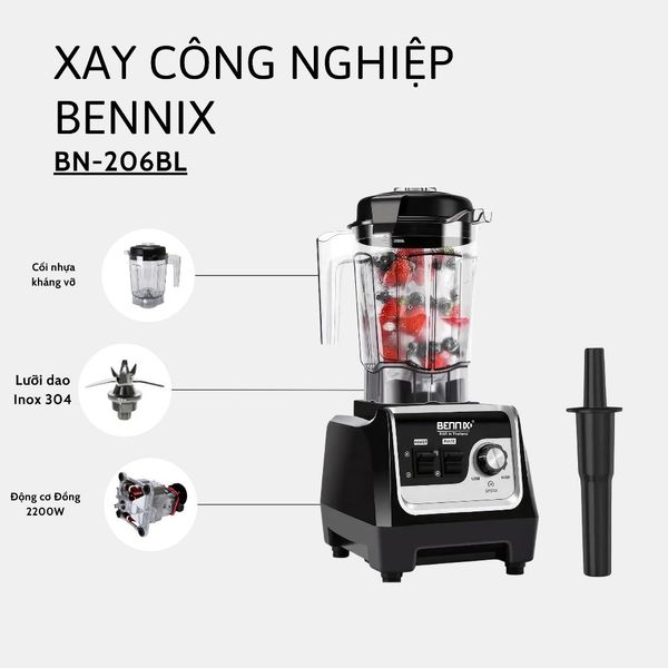 Máy xay công nghiệp Bennix chuyên dụng cho cửa hàng, nhà hàng, công suất lớn 2200W BN-206BL