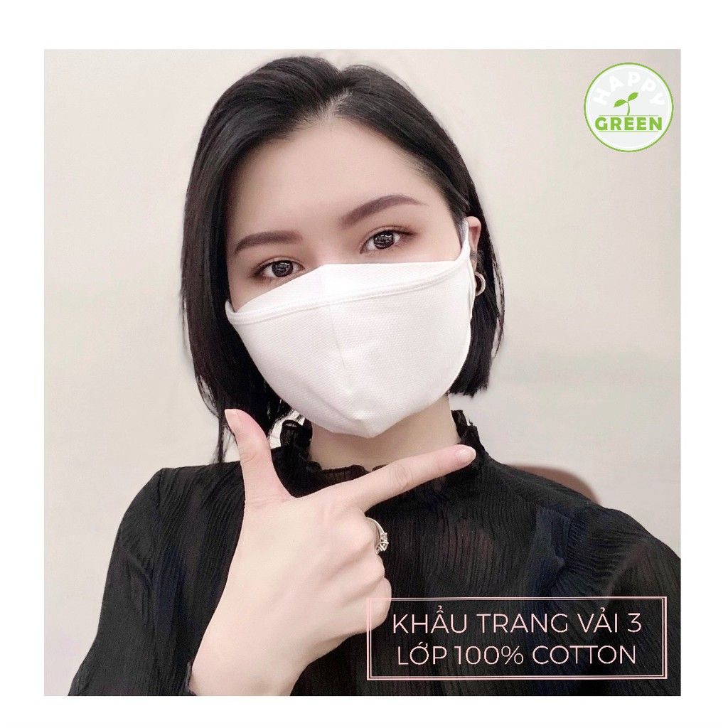  10 CÁI KHẨU TRANG VẢI 3 LỚP 100% COTTON KHÁNG KHUẨN CÓ DÂY RÚT 