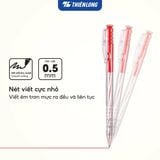 Hộp 20 cây bút bi Thiên Long TL-027 mực xanh/đỏ/đen ngòi 0.5mm dạng bấm cò, nét viết đều dành cho học sinh, văn phòng 