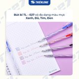  Combo 5 bút bi Thiên Long TL-027 mực xanh/đỏ/đen ngòi 0.5mm dạng bấm cò, nét viết đều dành cho học sinh, văn phòng 