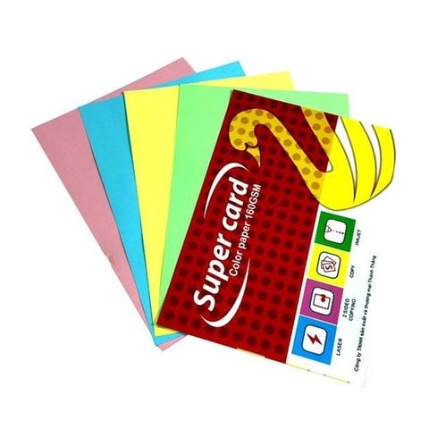Bìa màu A4 SuperCard ĐL160gsm (100 tờ/ram)