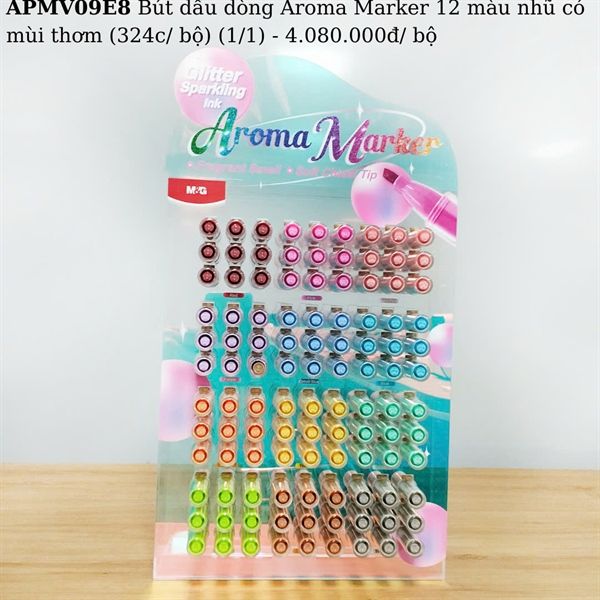 Bộ dấu dòng 48 màu hộp nhựa Aroma Marker màu nhũ thơm APMV09E8 (9/324) Xanh lá Pastel(Cyan Lemon)