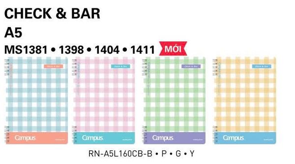 Sổ lò xo dọc kẻ ngang A5 Check & Bar Campus 160 trang ĐL 70gsm (80)