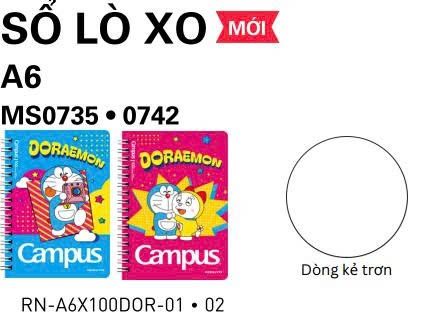 Sổ lò xo dòng kẻ trơn Campus khổ A6 Doraemon 100 trang ĐL100gsm (120)
