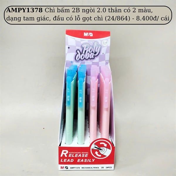 Bút chì bấm 2B ngòi 2.0 thân 2 màu, thân tam giác, đầu có lỗ gọt AMPY1378 (24/864)