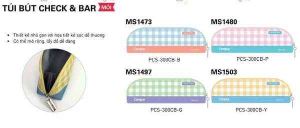 Túi đựng bút vải Campus Check & Bar (10/100)