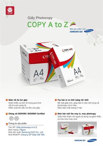 Giấy A4 A to Z ĐL70gsm (5 reams/thùng) (5/300)
