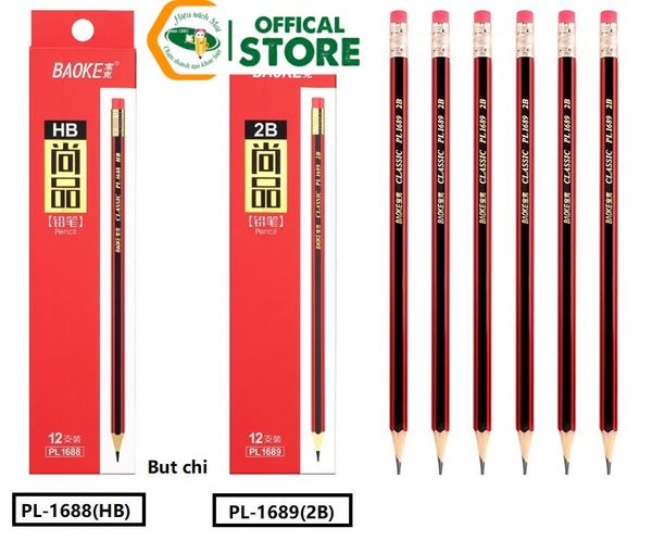 Bút Chì Gỗ 2B Thân Sọc Đỏ Đen Baoke Pl1689 Chính Hãng - Có Tại Hiệu Sách Mai