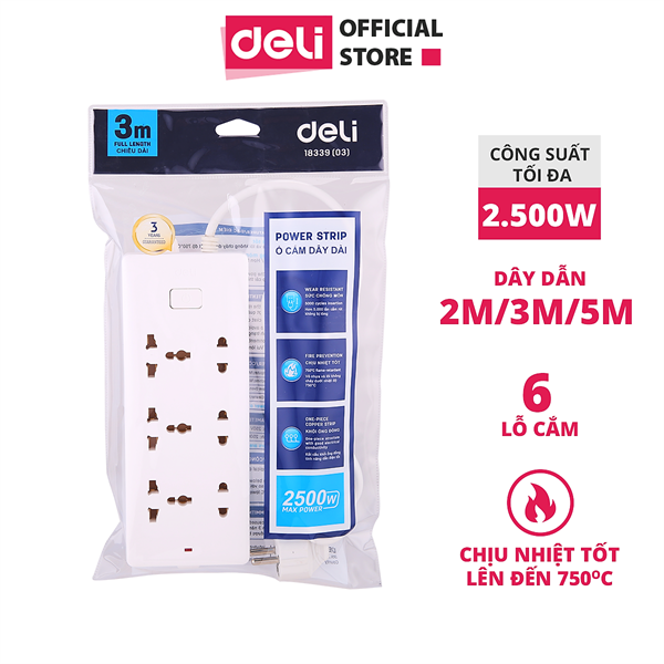 Ổ cắm điện Deli 6 ổ cắm E18339