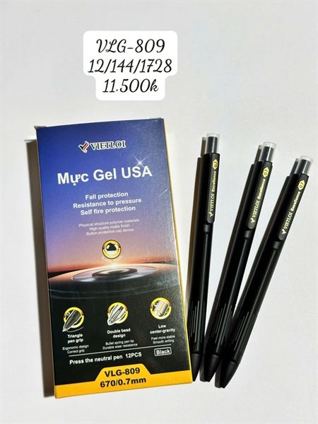 Bút Gel bấm Việt Lợi ngòi 0.7 màu đen VLG-809 (12/144/1728)