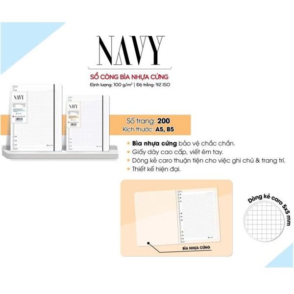 Sổ còng bìa nhựa Hải Tiến kẻ caro NAVY ĐL100gsm (có ruột thay)