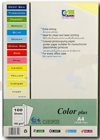 Bìa màu A4 160gms (loại đẹp) (100 tờ/ram)