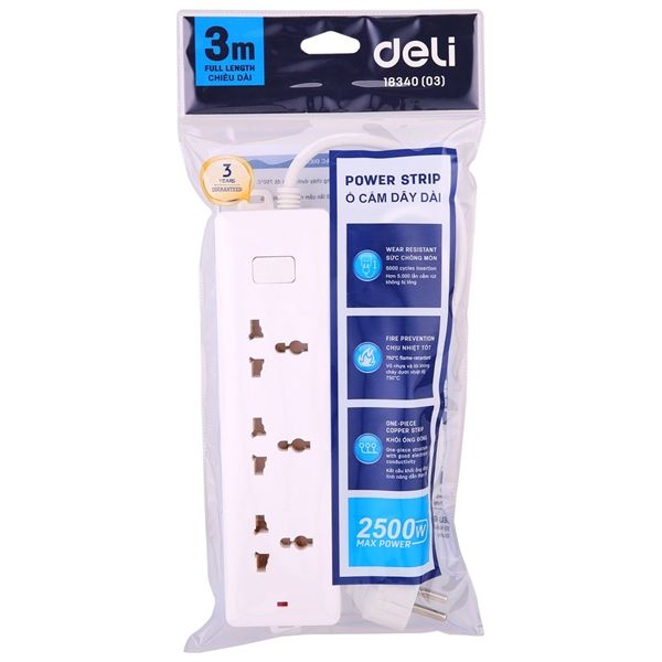 Ổ cắm điện Deli E18340