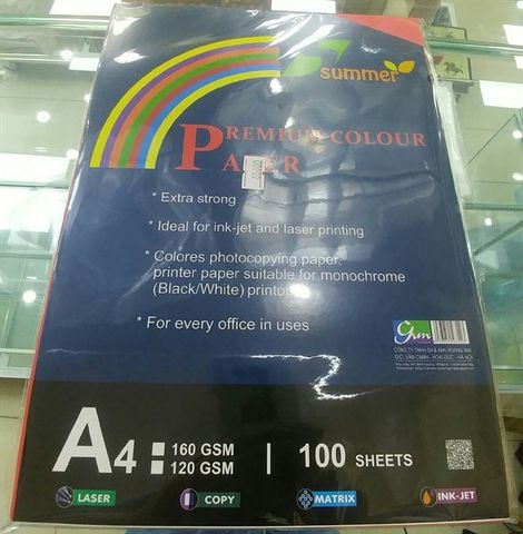 Bìa A4 5 màu 160gms (màu đặc biệt) (trộn 5 màu) (100 tờ/ram)