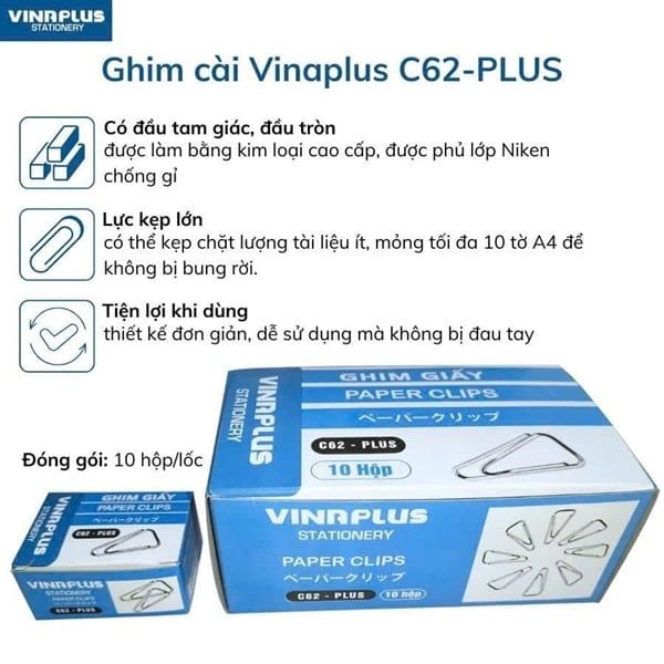 Kẹp giấy tam giác Vinaplus C62-PLUS (10/100)