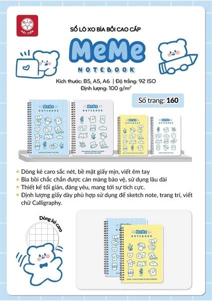 Sổ lò xo bìa bồi cao cấp kẻ caro Hải Tiến MEME DL100gsm 200 trang