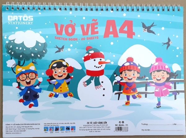 Vở Vẽ Lò Xo A4 Batos Đl100gsm (20 Tờ) Chính Hãng - Có Tại Hiệu Sách Mai