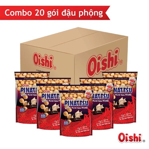 Snack OISHI Pinattsu nhân đậu phộng vị hải sản siêu cay 85g (Thùng 20 gói)