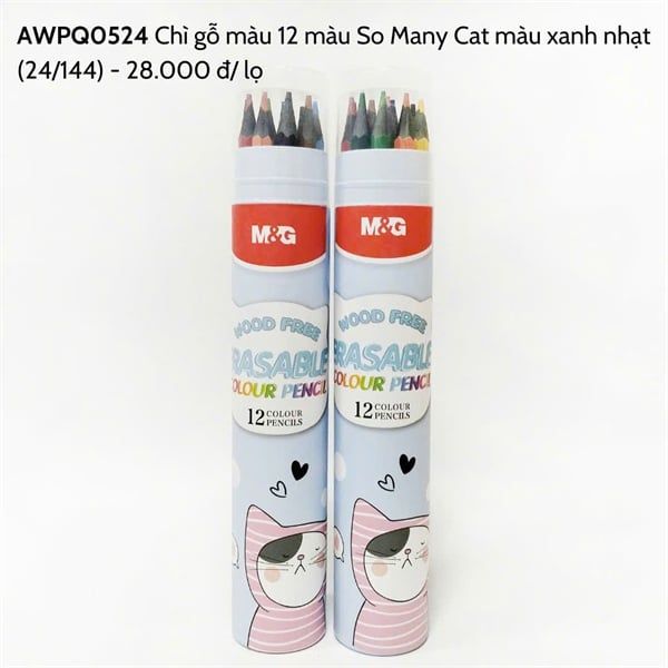 Chì gỗ 12 màu tẩy được So Many Cat màu xanh nhạt (24/144) AWPQ0524