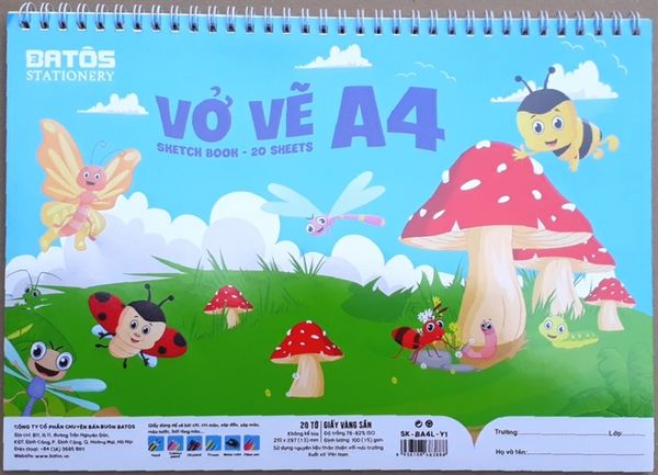 Vở Vẽ Lò Xo A4 Batos Đl100gsm (20 Tờ) Chính Hãng - Có Tại Hiệu Sách Mai