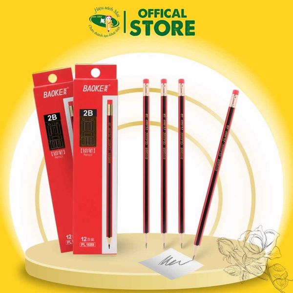 Bút Chì Gỗ 2B Thân Sọc Đỏ Đen Baoke Pl1689 Chính Hãng - Có Tại Hiệu Sách Mai